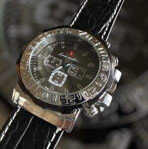 Gunmetal SS Black Leather Band NEW Quartz Watch Round Face